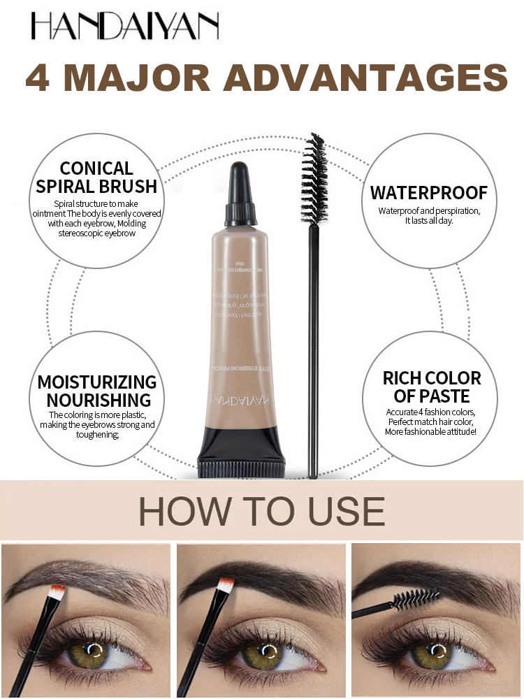 Long-lasting waterproof and smudge-proof liquid eyebrow tint