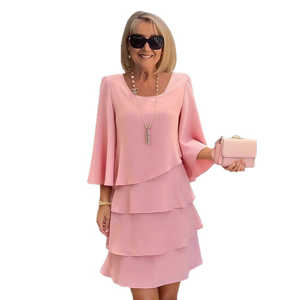 Lace Dress with Ruffled Long Sleeves