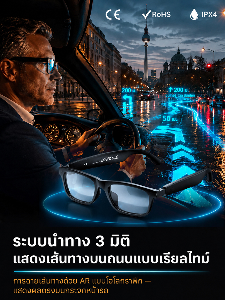แว่นตาอัจฉริยะ แปลภาษา AI เรียลไทม์ เลนส์ออโต้โฟกัสเปลี่ยนสีอัตโนมัติ