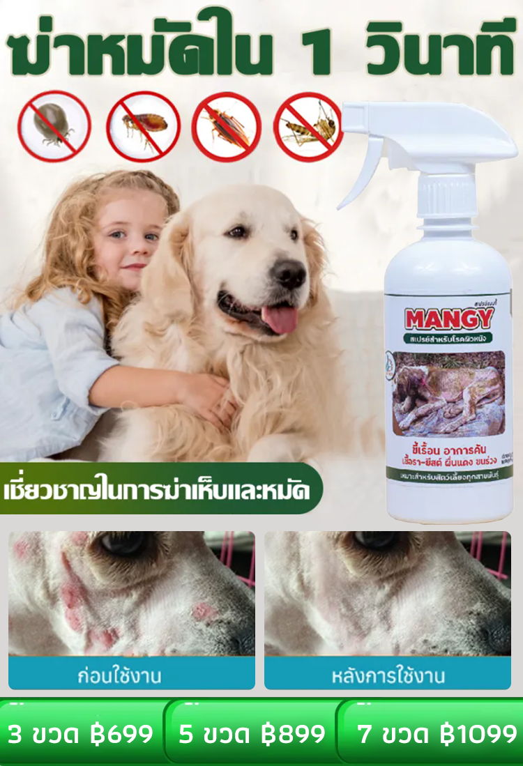 【สเปรย์แล้วเห็นผลทันที】สเปรย์กำจัดเห็บและหมัดสำหรับสัตว์เลี้ยง