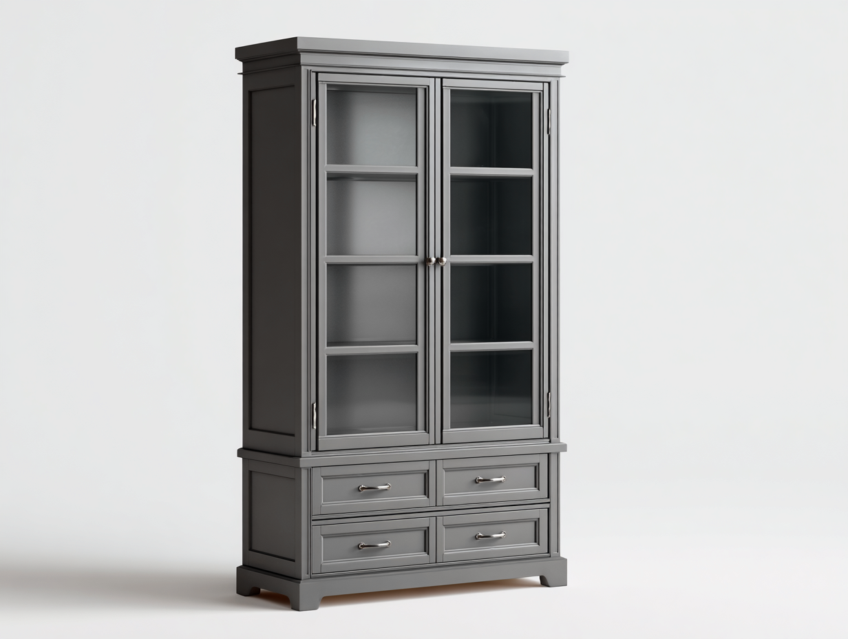 Display Cabinet glass door storage cabinet 90x45x190 cm - grey - classic modern style-Havengethaus