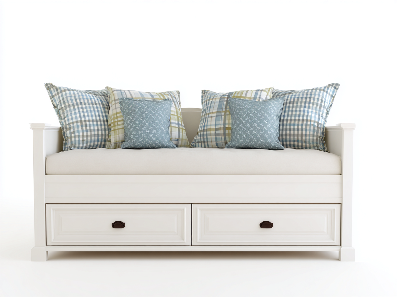 Sofa Bed Wooden Frame Fabric Upholstery 200x95x85 cm - White - Classic Living Room Design-Havengethaus