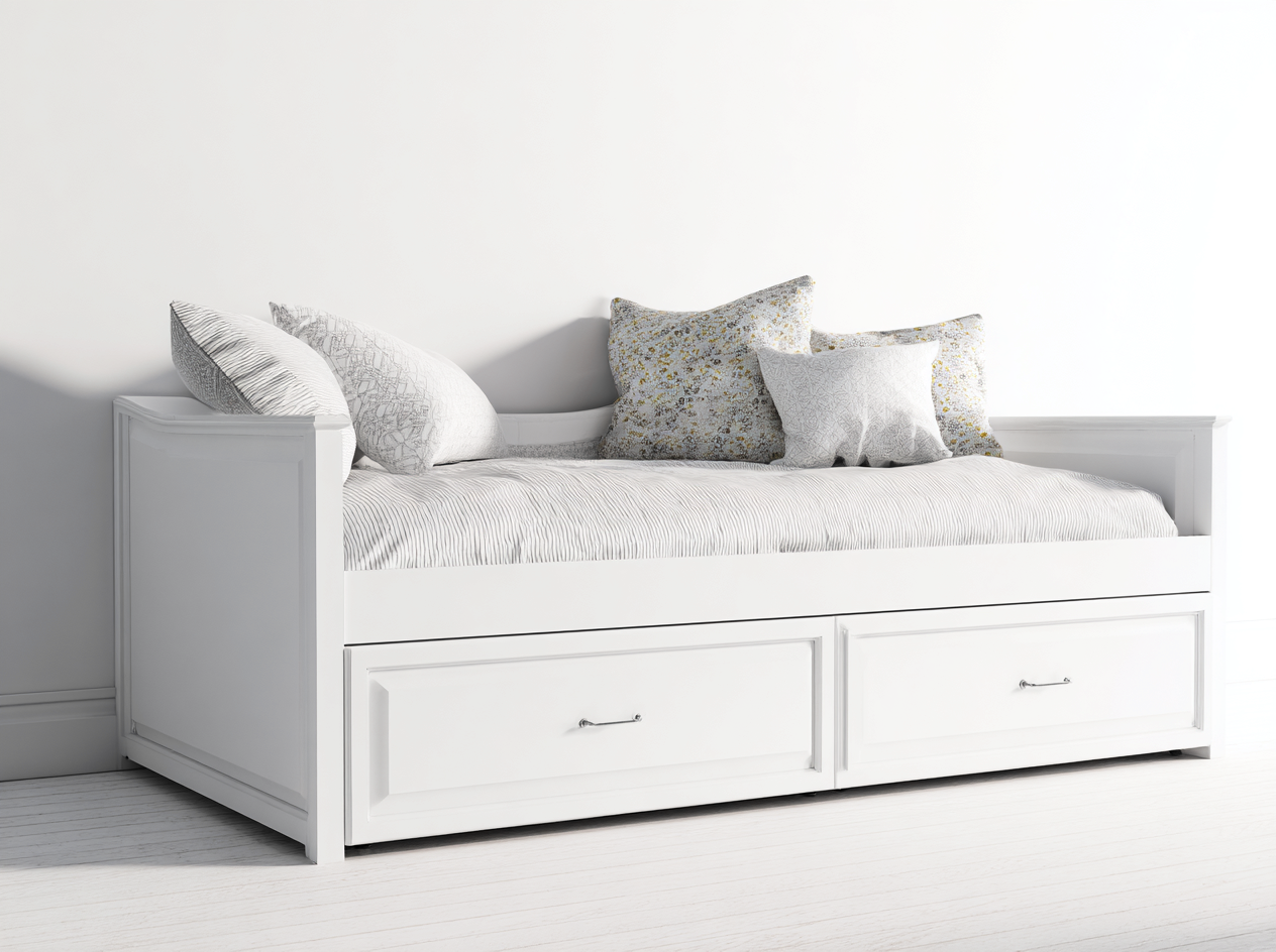 Sofa Bed Wooden Frame Fabric Upholstery 200x95x85 cm - White - Classic Living Room Design-Havengethaus