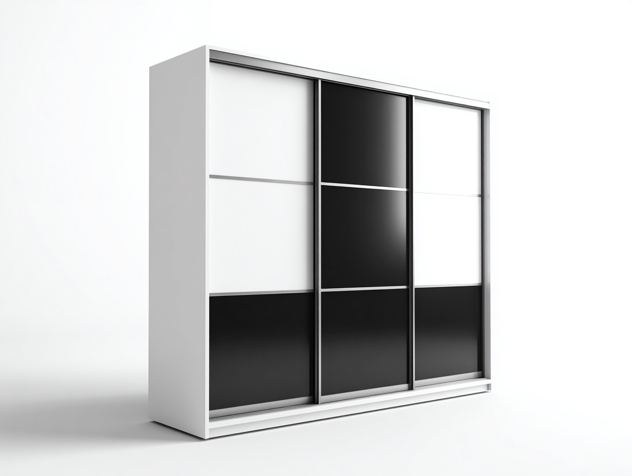 Wardrobes sliding door wardrobe with modern panels 240x60x220 cm - Black-White - Contemporary bedroom storage-Havengethaus