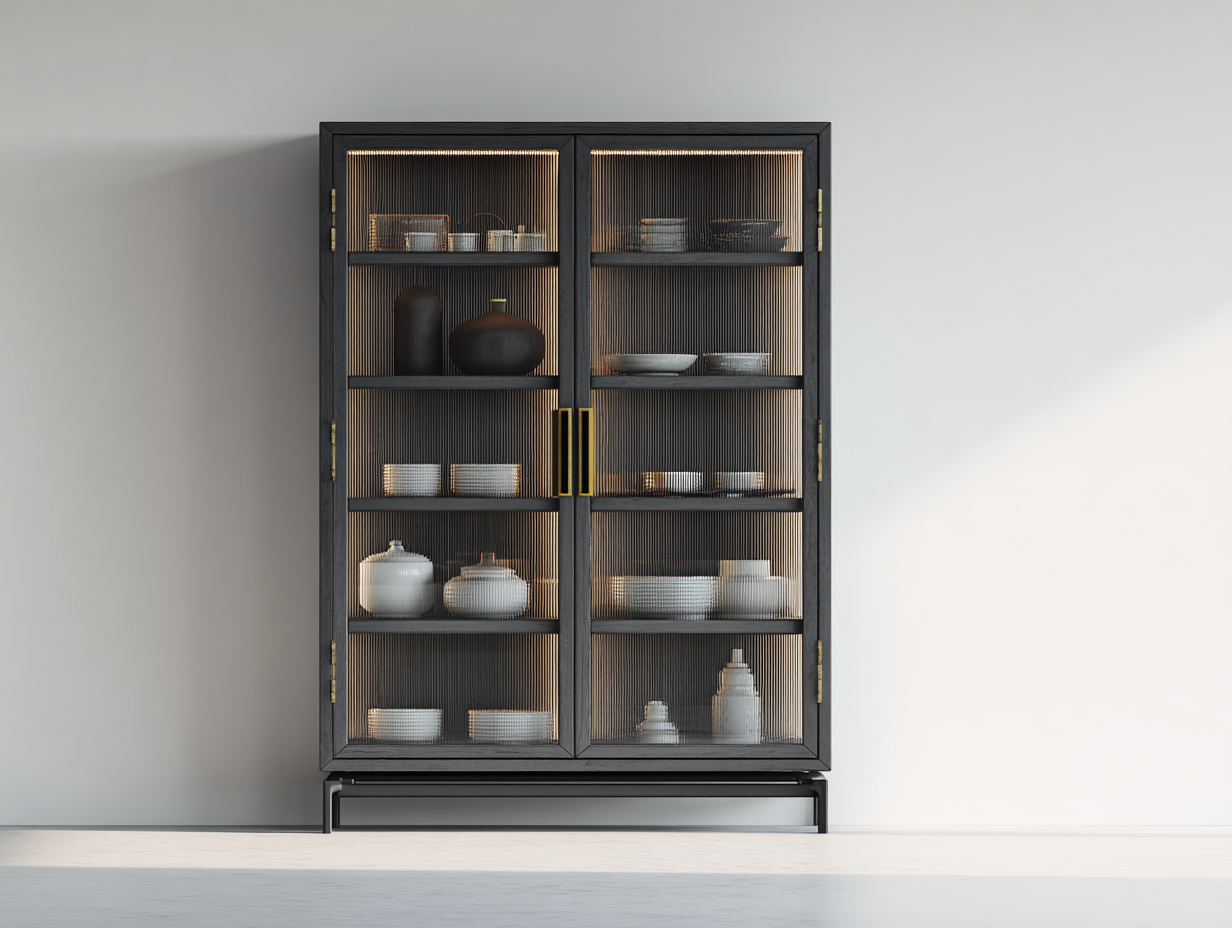 Display Cabinet glass door storage cabinet 100x40x200 cm - dark grey - modern style-Havengethaus