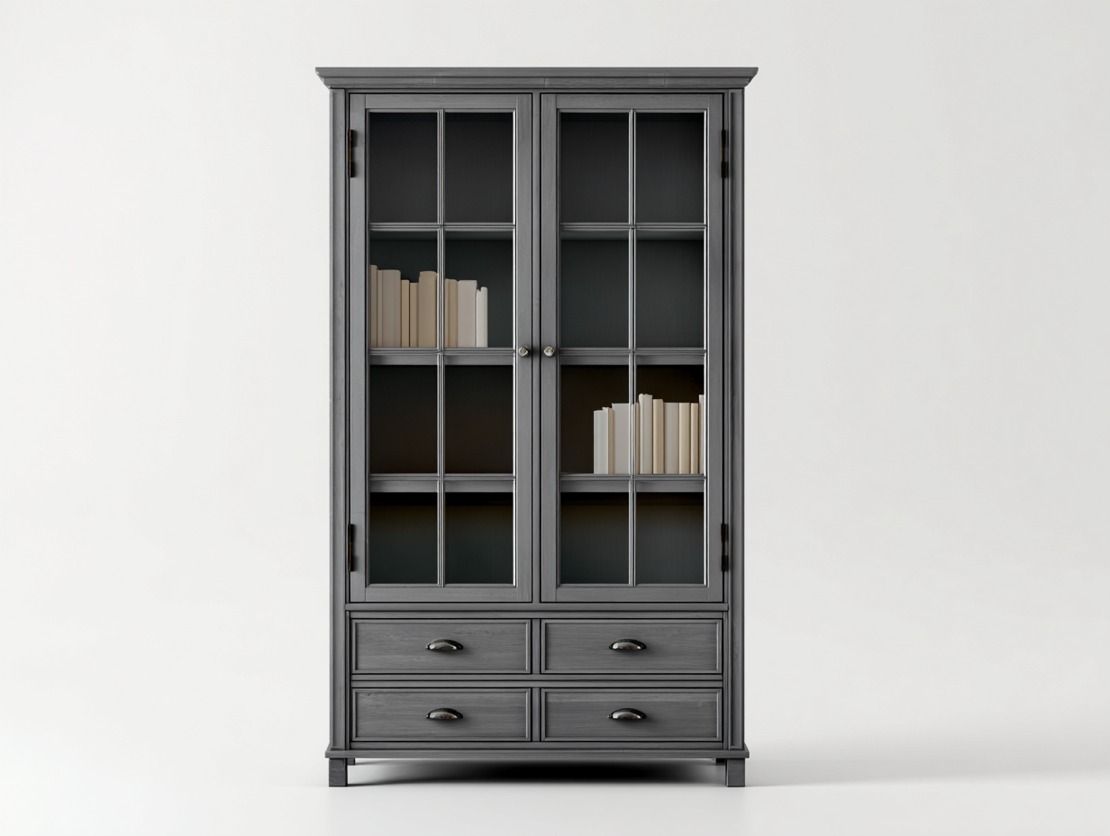 Display Cabinet Wooden Frame Glass Door 90x40x200 cm - Dark Grey - Classic Storage and Display Design-Havengethaus