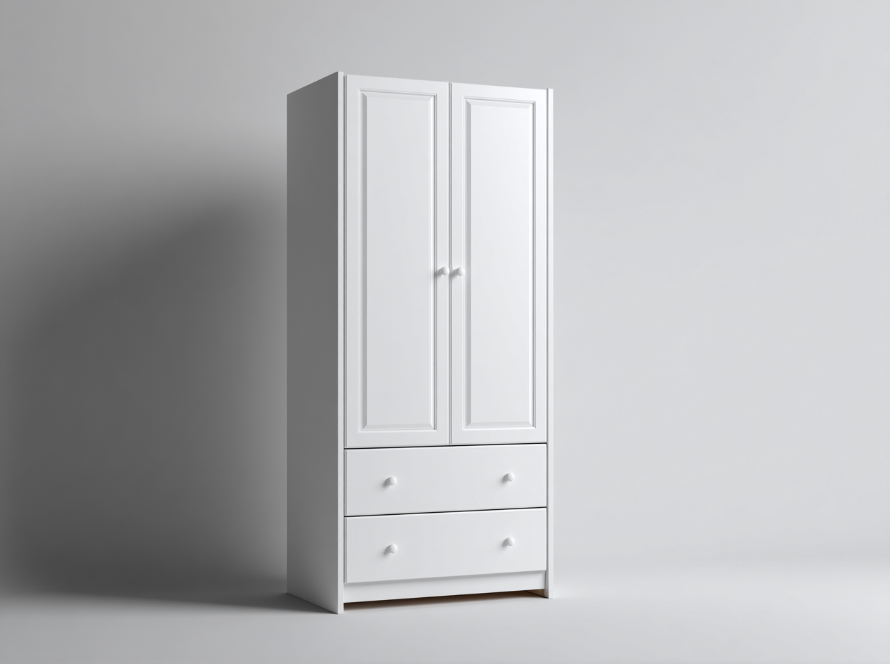 Wardrobe Tall Storage Cabinet with Double Doors and Drawers 80x50x180 cm - White - Classic Vertical Design-Havengethaus