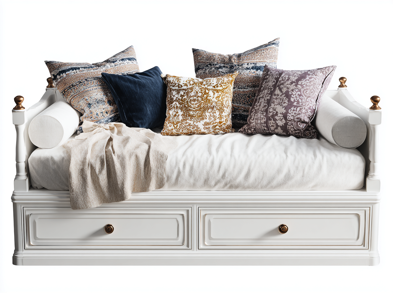 Sofa Bed solid wood frame storage base 200x90x85 cm - white - classic multifunction design-Havengethaus