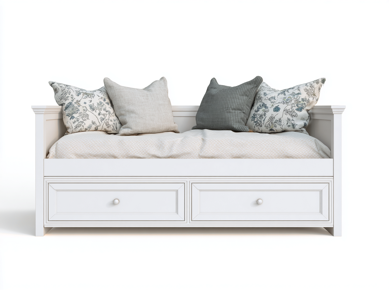 Sofa Bed Single with Storage Drawers Solid Wood Frame 200x90x75 cm - White-Havengethaus