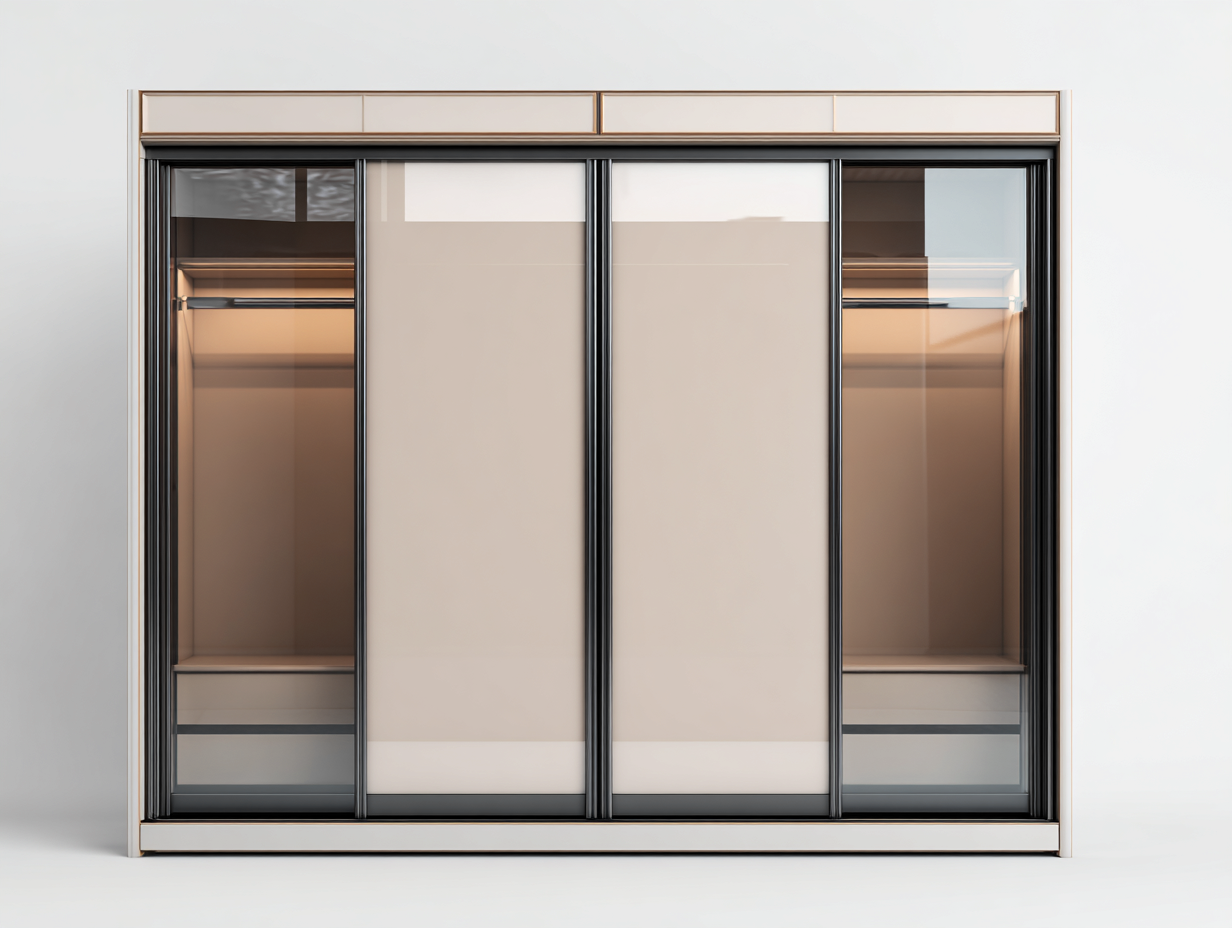 Wardrobe Sliding Door Storage Cabinet with Full-Height Panels 240x60x220 cm - Beige - Modern Minimal Design-Havengethaus