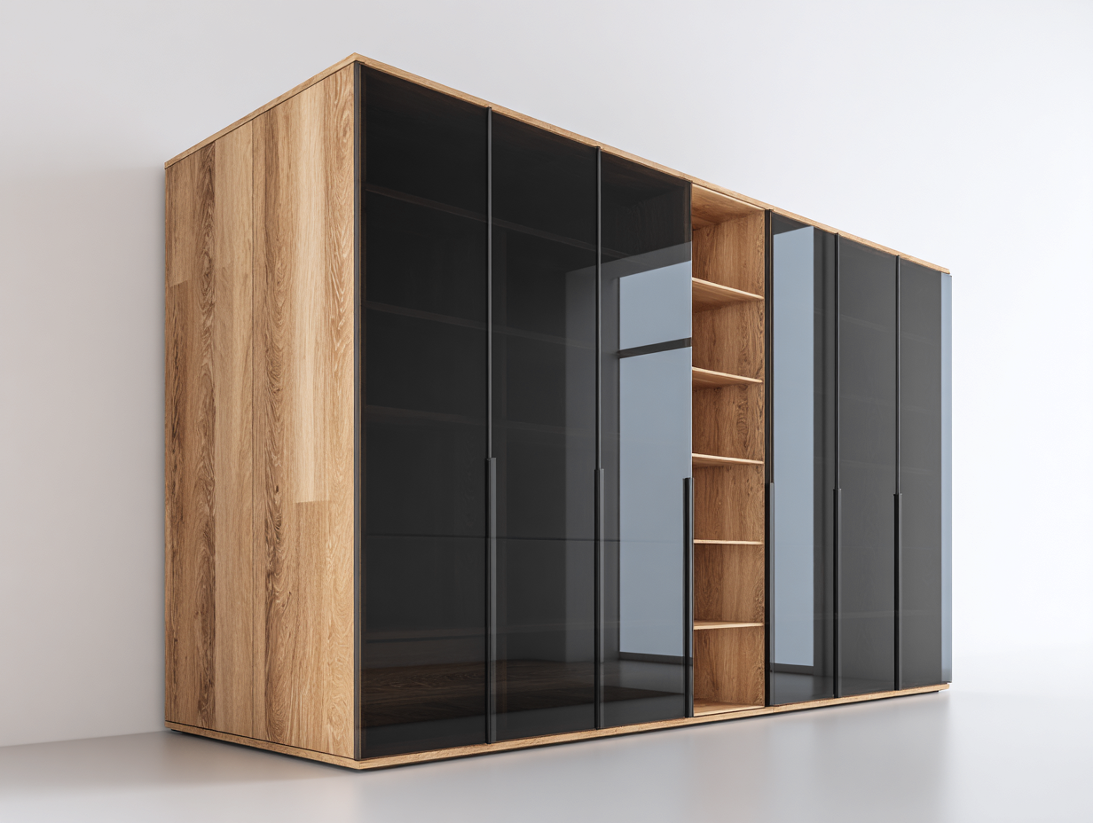 Wardrobe with Glass Doors Wooden Structure 300x60x220 cm Oak and Black-Havengethaus