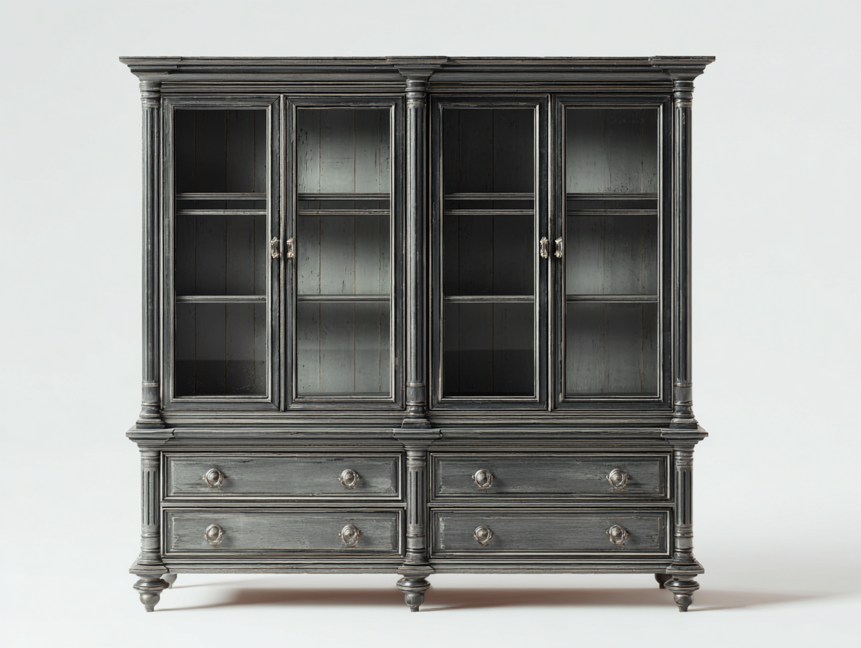 Display Cabinet Vintage Glass Storage Cabinet 180x45x210 cm - Antique Grey - Classic Heritage Style-Havengethaus