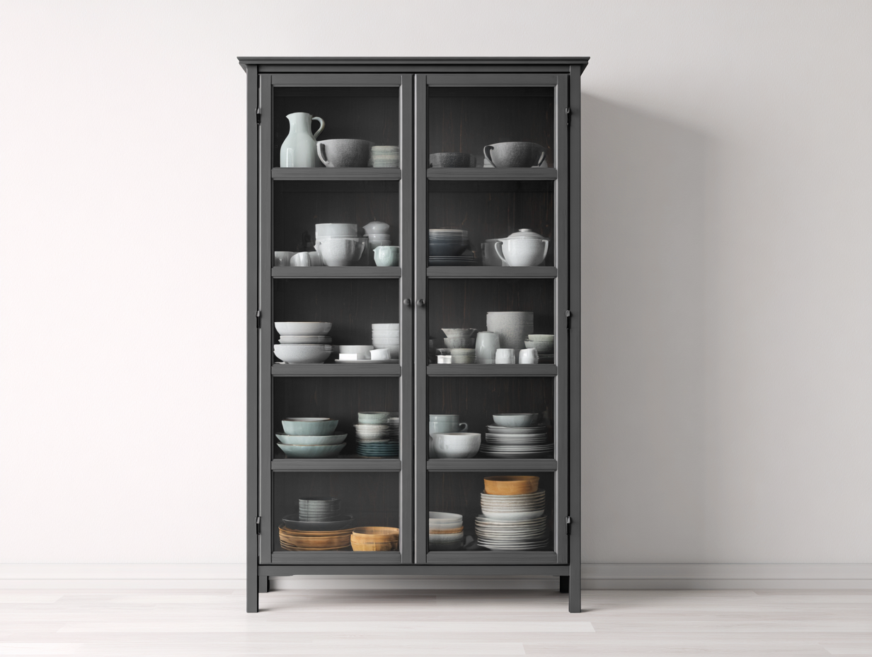 Display Cabinet Glass Door Storage Cabinet 90x40x200 cm - Dark Grey - Modern Classic Style-Havengethaus