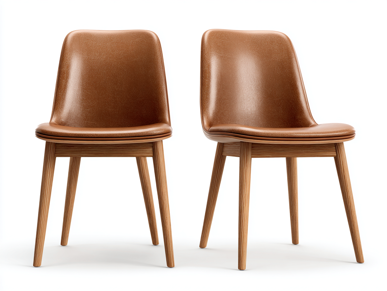 Dining Chair leather seat wooden legs 52x54x82 cm - brown - modern dining design-Pinemyly