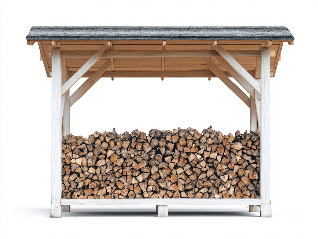 Firewood Storage Shed wooden frame roofed log shelter 240x80x200 cm - white-brown - outdoor storage design-Pinemyly