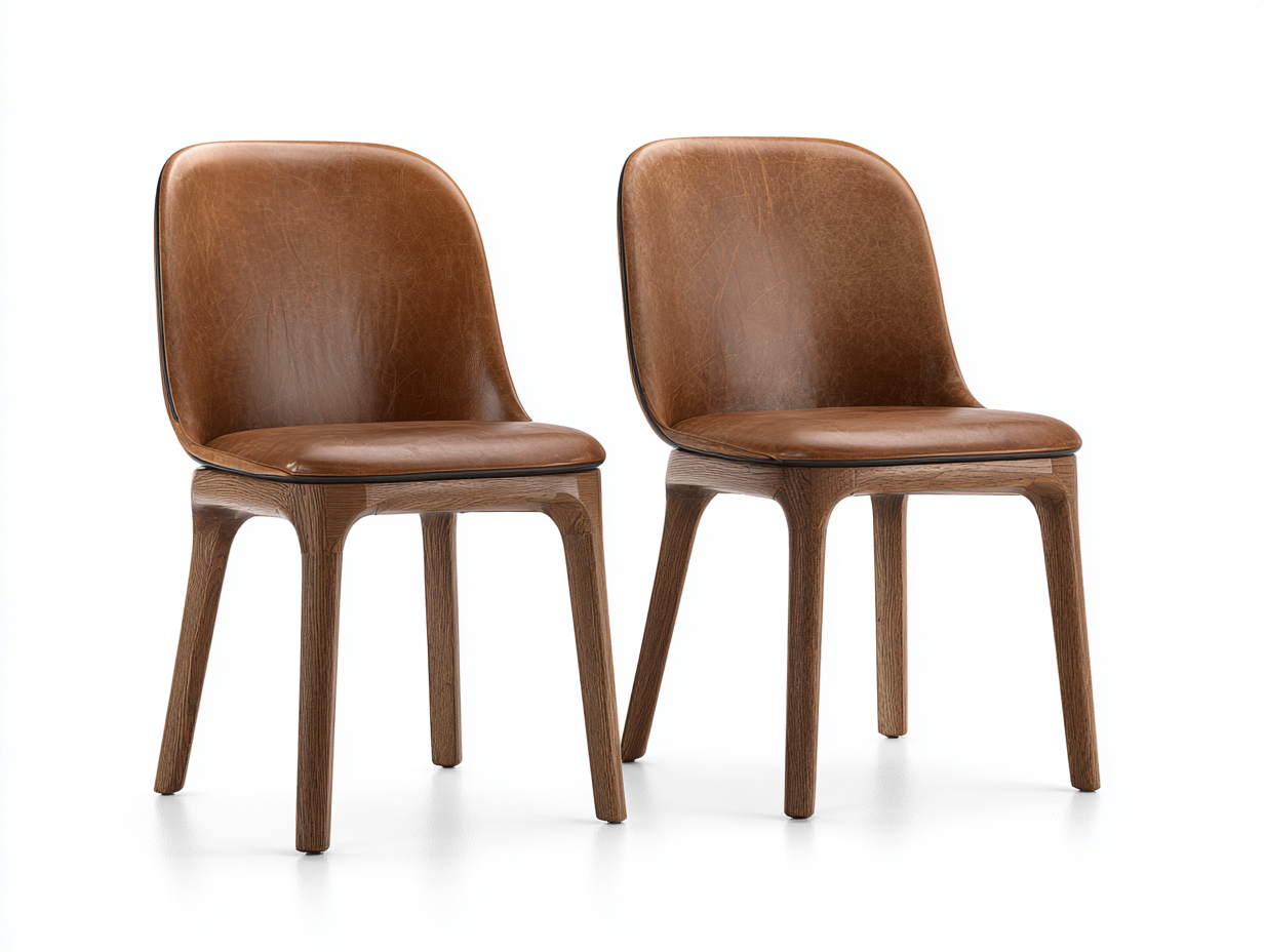 Dining Chair leather upholstered solid wood 55x55x80 cm - brown - modern dining seating-Pinemyly