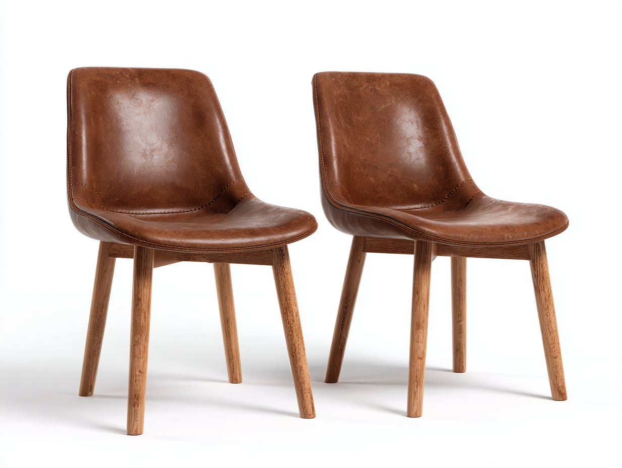 Dining Chair upholstered leather-look seat with solid wood legs 46x53x81 cm - brown - modern dining seating design-Pinemyly
