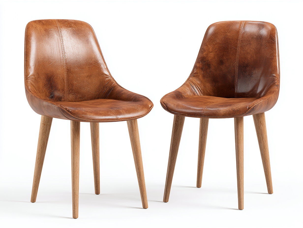 Dining Chair leather upholstery wooden legs 55x55x80 cm - brown - modern dining seating-Pinemyly