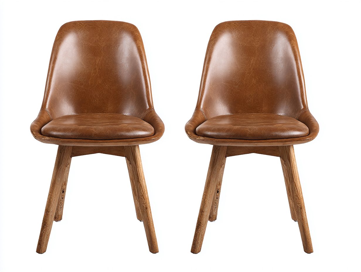 Dining Chair leather upholstery wooden legs 50x55x82 cm - brown - classic dining seating-Pinemyly