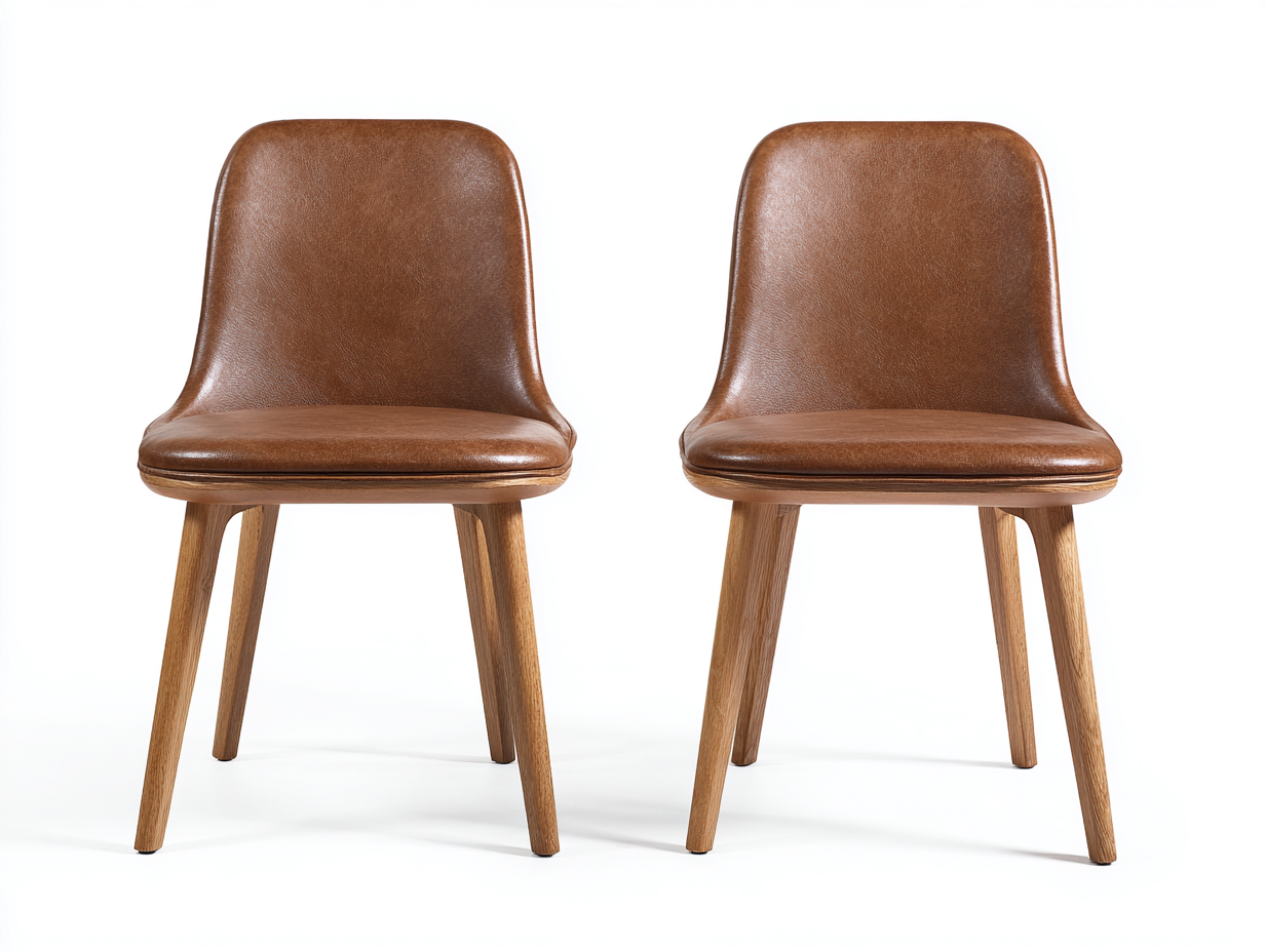Dining Chair leather upholstered solid wood 52x54x80 cm - brown - modern dining seating-Pinemyly