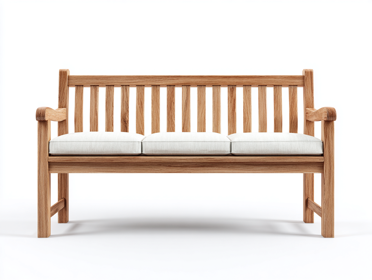 Outdoor Bench solid wood fabric seat 150x55x85 cm - natural-white - garden seating furniture-Pinemyly