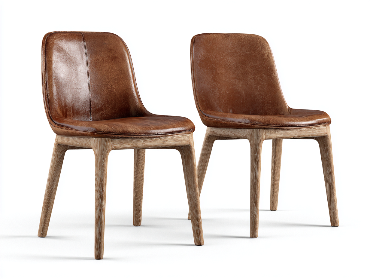 Dining Chair upholstered leather-look seat with solid wood legs 47x54x80 cm - brown - modern dining seating design-Pinemyly