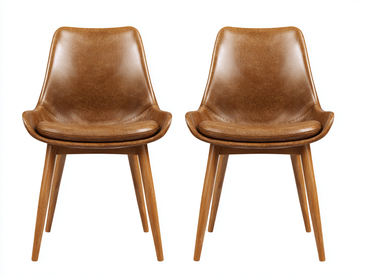 Dining Chair leather seat wooden legs 52x55x82 cm - brown - modern dining design-Pinemyly