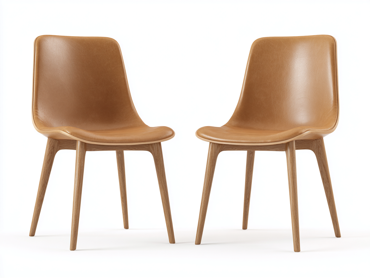 Dining Chair leather upholstery wooden legs 48x55x83 cm - light brown - modern dining seating-Pinemyly