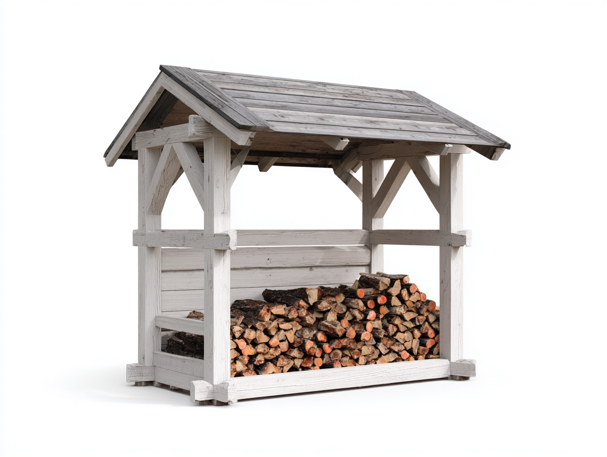 Firewood Storage Shed solid wood outdoor log holder 150x60x140 cm - white - weather-resistant garden storage-Pinemyly