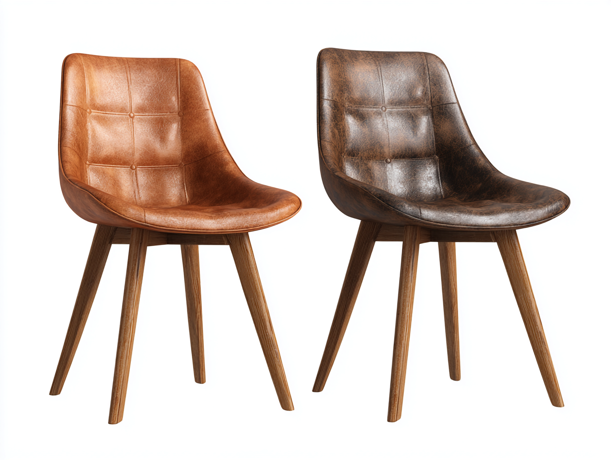 Dining Chair leather upholstered solid wood 55x55x82 cm - brown-dark brown - modern dining seating-Pinemyly