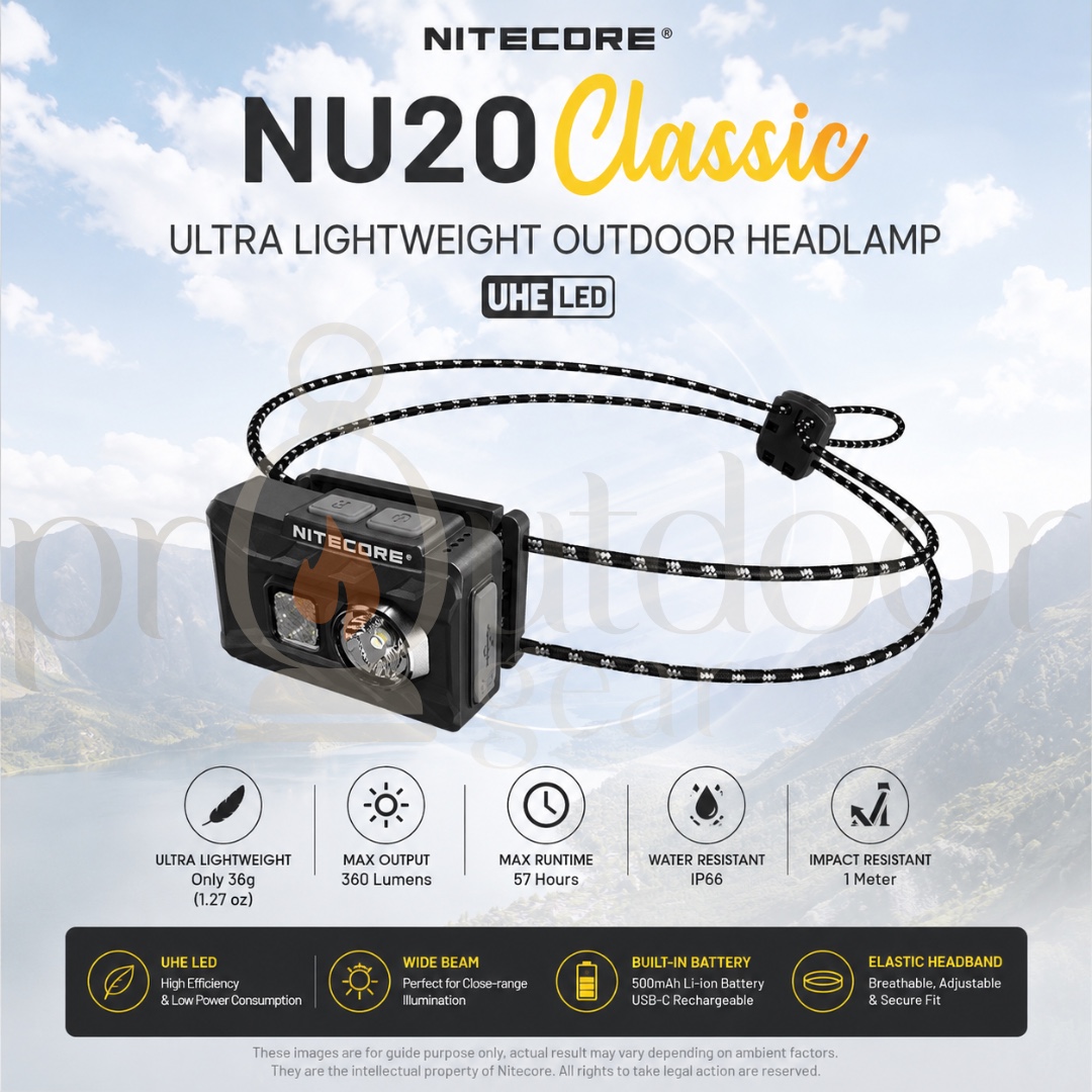 NITECORE NU20 Classic 360 Lumens Ultra Lightweight USB-C Rechargeable Headlamp Outdoor Hiking Camping Running IP66