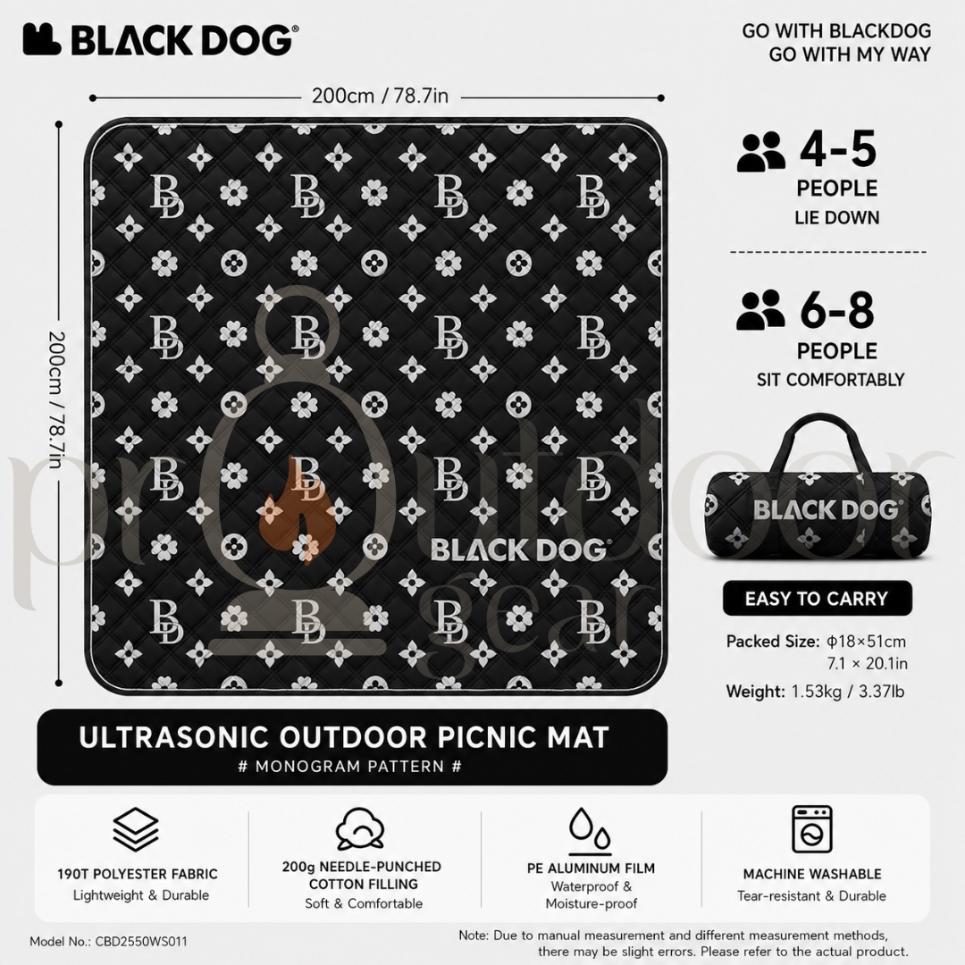 BLACKDOG CBD2550WS011 Outdoor Ultrasonic 2X2M Picnic Mat Moisture-Proof Thickened Outing Camping