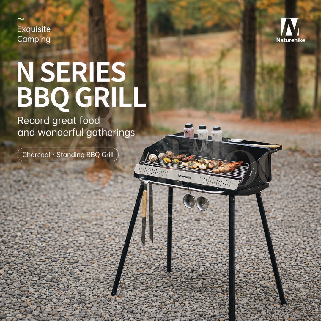NATUREHIKE CNK2300015 Vertical BBQ Rack Camping Outdoor Household Folding Portable Charcoal Skewers Barbecue Stove