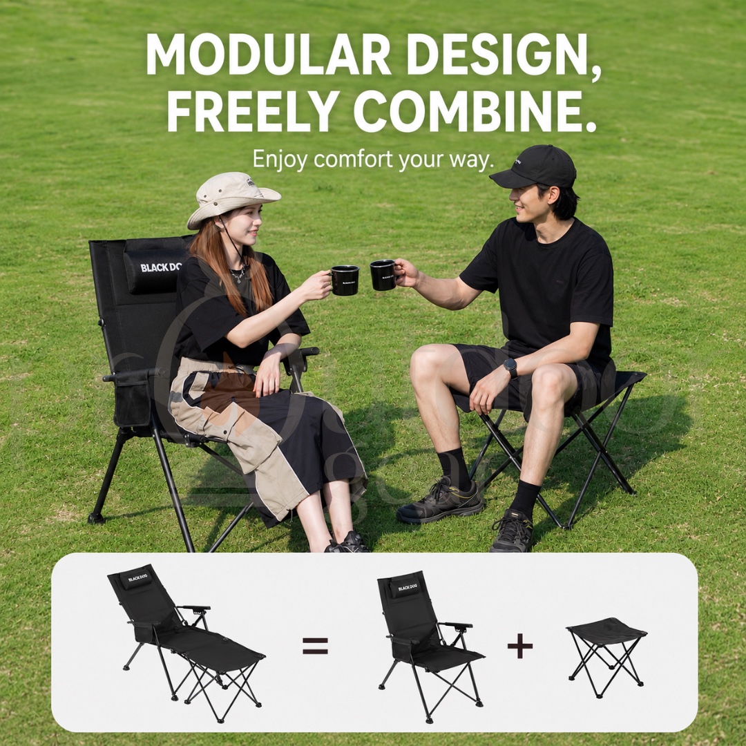 BLACKDOG CBD2650JJ016 Mountain Pattern Modular Reclining Chair Detachable Footrest Adjustable Folding Camping Lounge