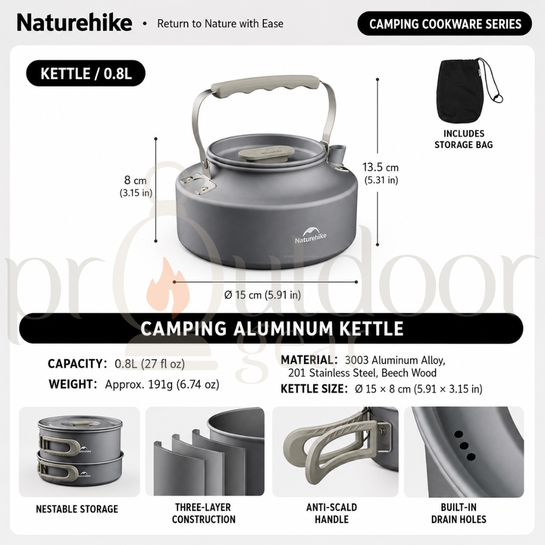 NATUREHIKE CNK2450CF010 Cookware Outdoor Cooking Set Kettle Pot for Hiking BBQ Picnic Equipment Camping Tableware