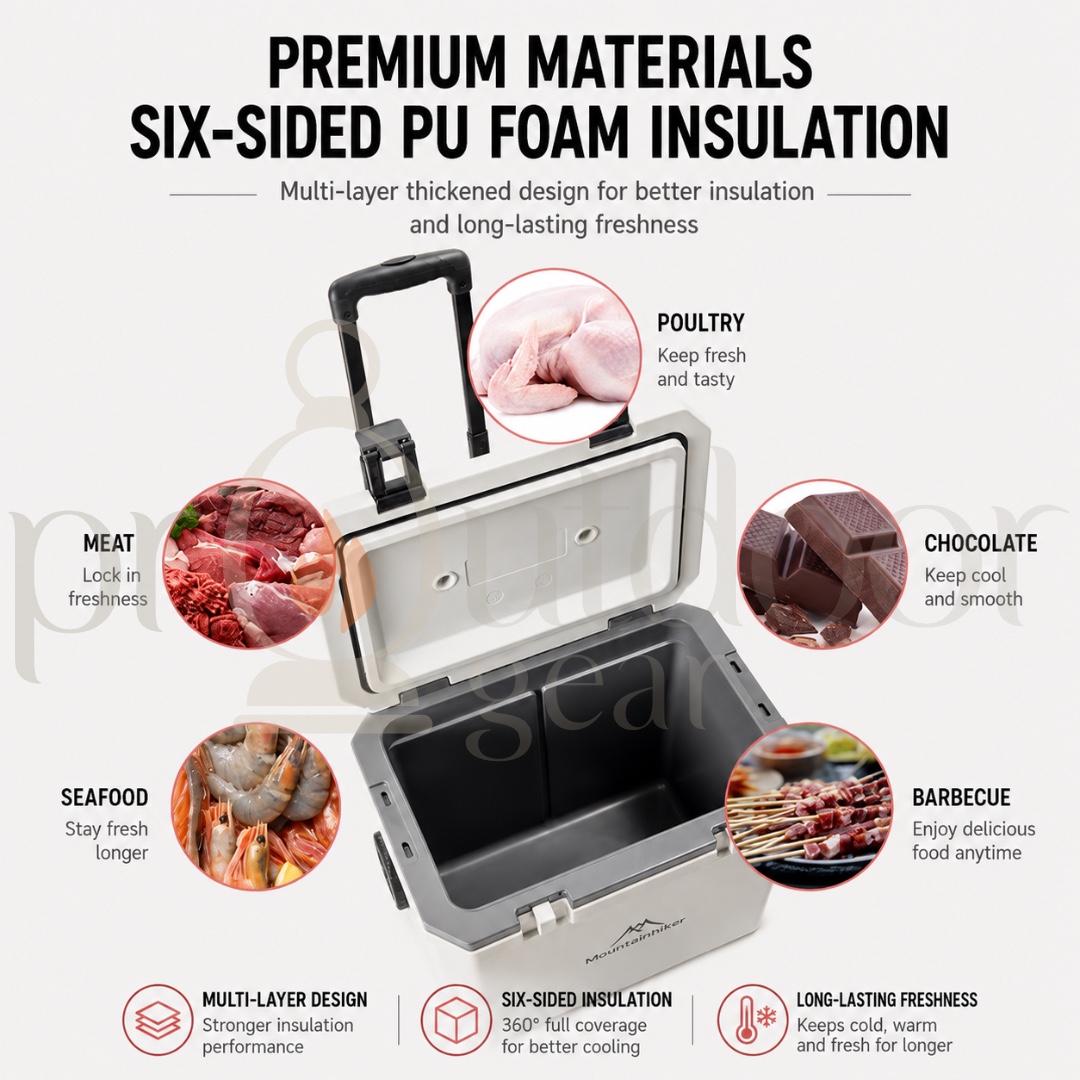 Mountainhiker 36L SZK872 Cooler Box with Rollers Portable Outdoor Food Storage Camping Fishing Ice Cooler