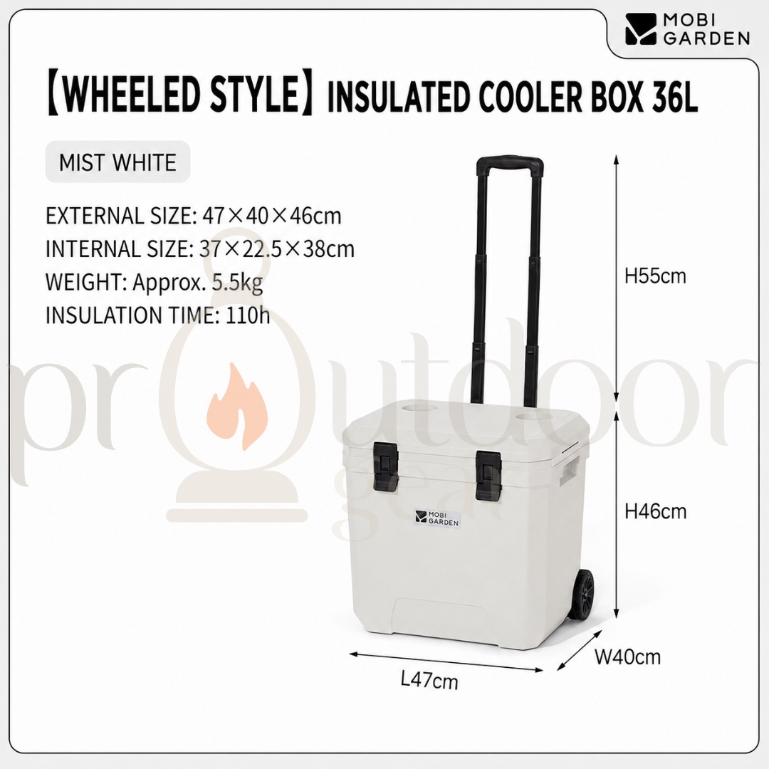 Mobi Garden 25L/36L/50L/75L Glacier Cooler Box Portable Insulated Ice with Handle and Wheels Outdoor Picnic Food Storage