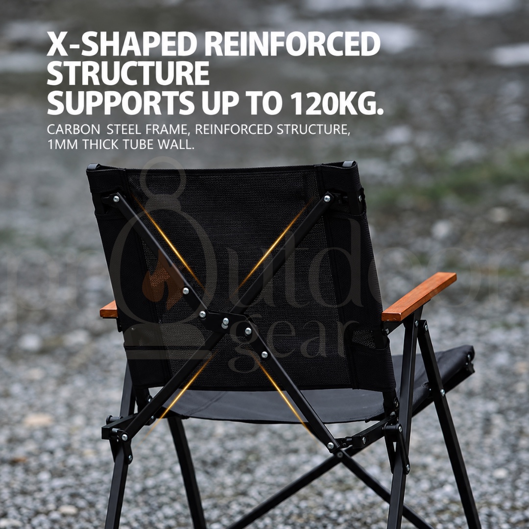 MOUNTAINHIKER SZK1407 Quick Open Camping Chair Folding Outdoor Chair Taslan Mesh Carbon Steel Frame 120KG