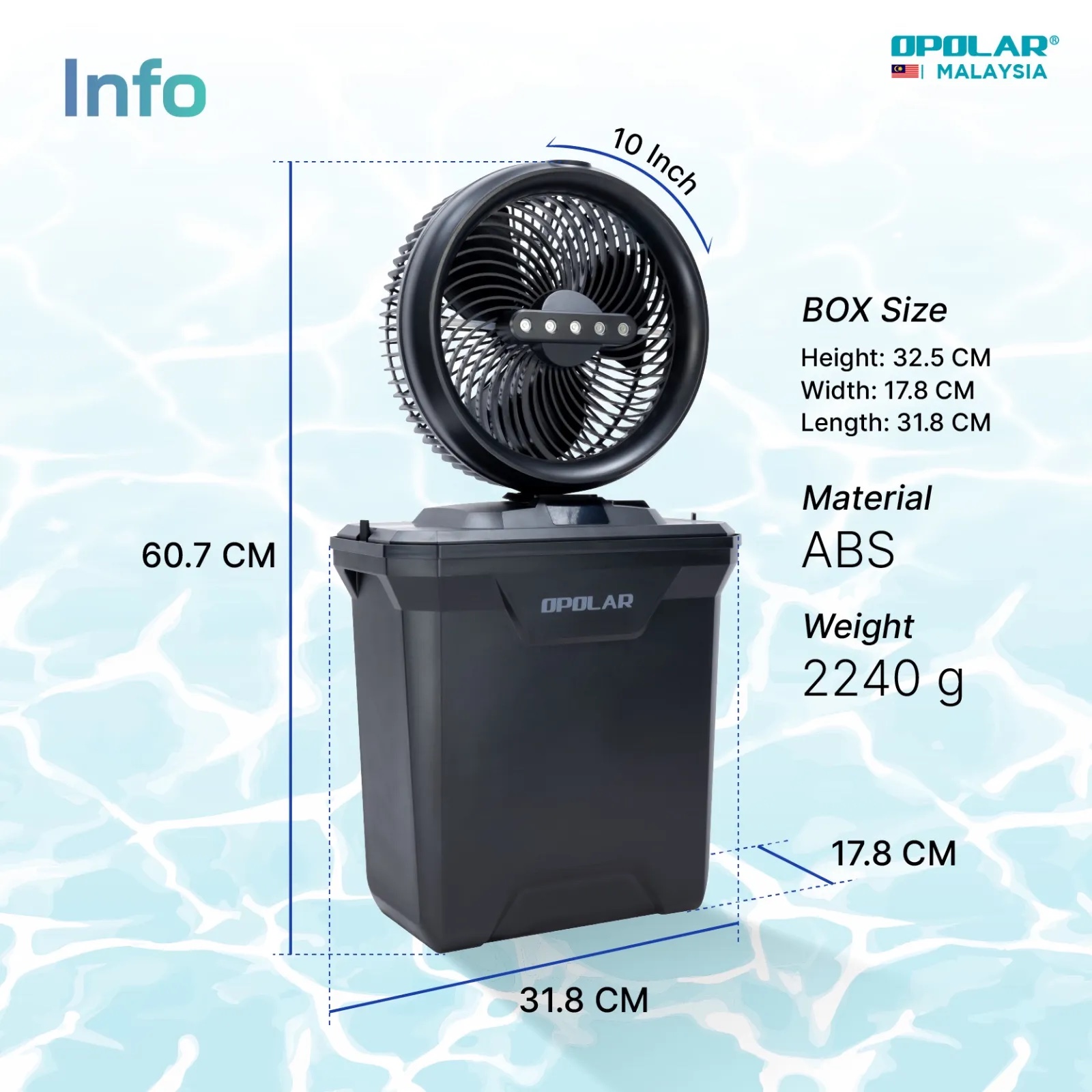 Opolar 11L Water Tank Oscillating & Rechargeable Mist Fan In 10 Inch (20,000mAh Battery Capacity) Model F6201
