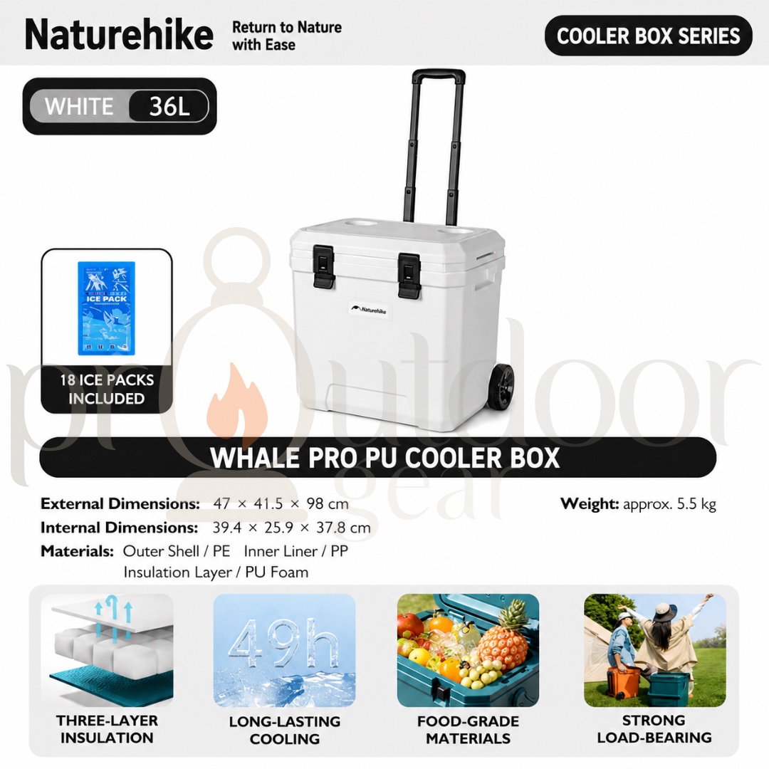 NATUREHIKE CNK2650CF012 Whale Pro PU Cooler Box 17L 24L 36L Ice Cooler Box Camping Picnic Outdoor Insulated Cooler