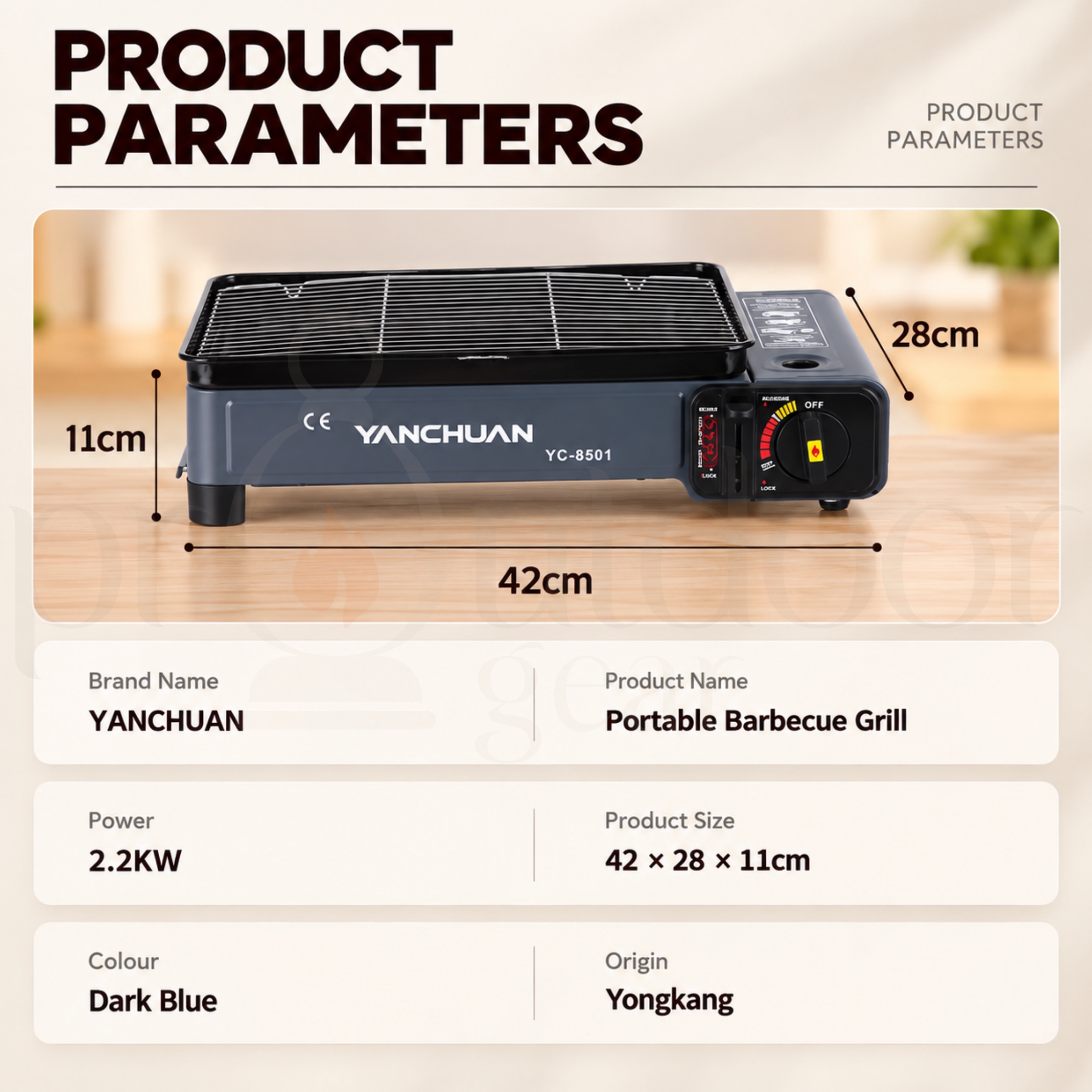 YANCHUAN YC-8501 Portable Gas BBQ Grill Stove 2.2KW 2-in-1 Camping Barbecue Grill & Griddle Outdoor Cooking Stove