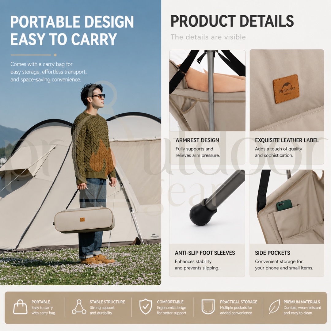 NATUREHIKE NH21JJ004 Outdoor Folding Rocking Chair Ultralight Portable Multi-angle Adjustable Camping Sling Chair