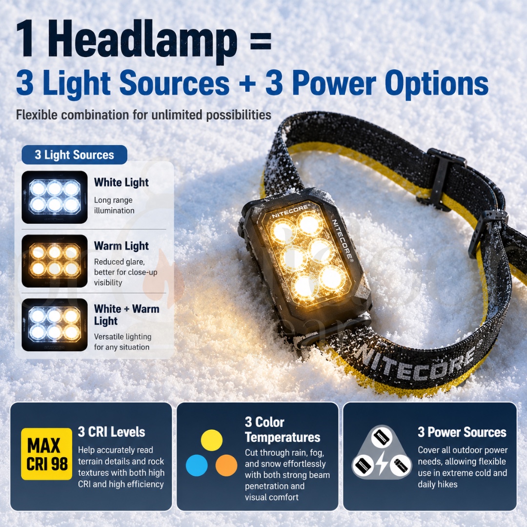 NITECORE HA29 UHE 1200LM Headlamp CRI98 Triple Color Temperature USB-C Rechargeable IPX8