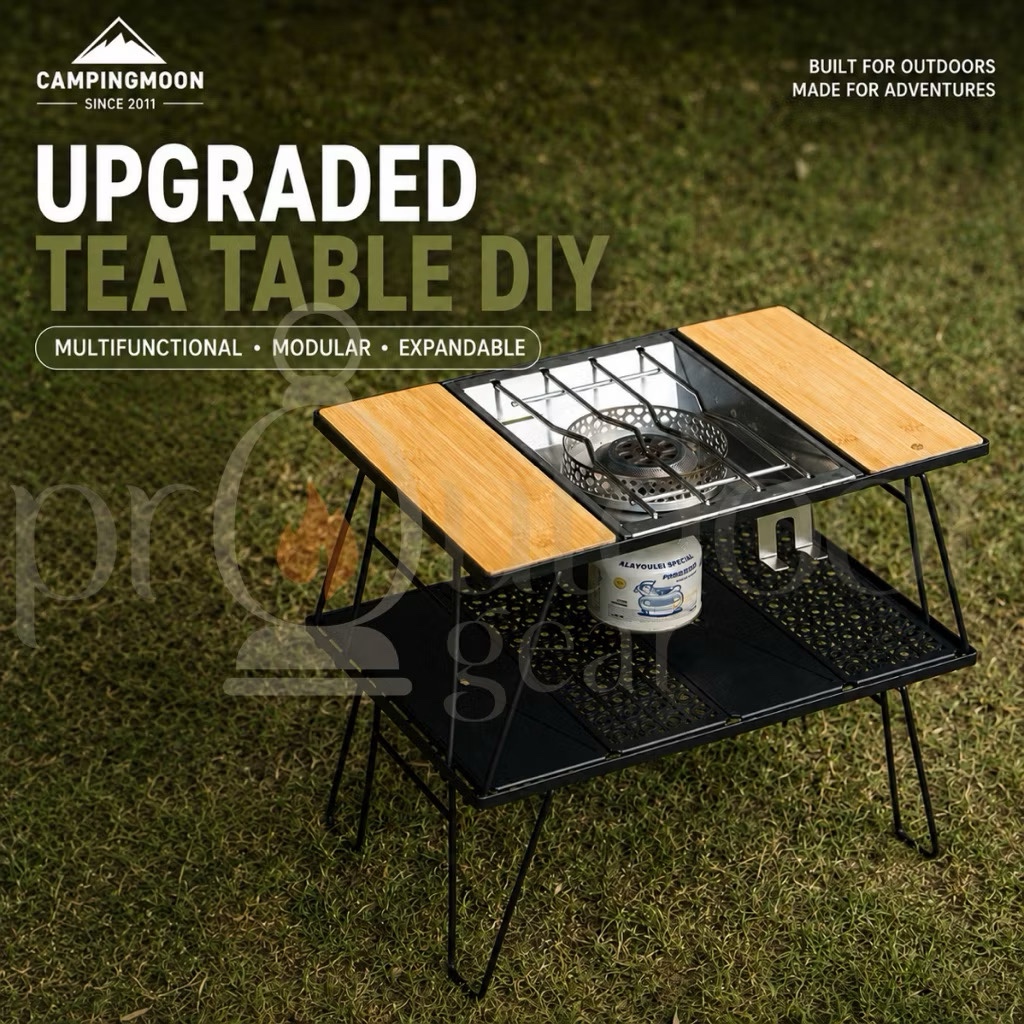 CAMPINGMOON CK-1G/CK-2G IGT Double Layer Modular Camping Table Bamboo Top Foldable Cooking Table BBQ Picnic Table