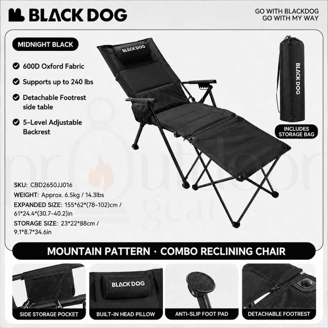 BLACKDOG CBD2650JJ016 Mountain Pattern Modular Reclining Chair Detachable Footrest Adjustable Folding Camping Lounge