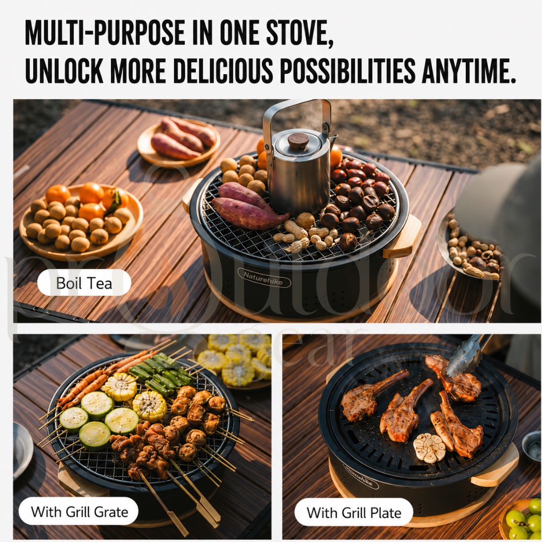 NATUREHIKE Moyan Round Tabletop Grill CNK2550CF010 Portable Detachable BBQ Stove Heat-Resistant Easy to Clean