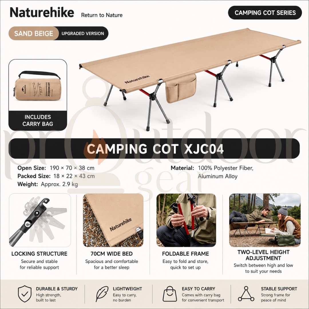 NATUREHIKE NH19JJ006 Outdoor Camping Bed 2.3kg Portable Tent Cot Foldable Sturdy Single Bed Camping Bed Hiking Travel