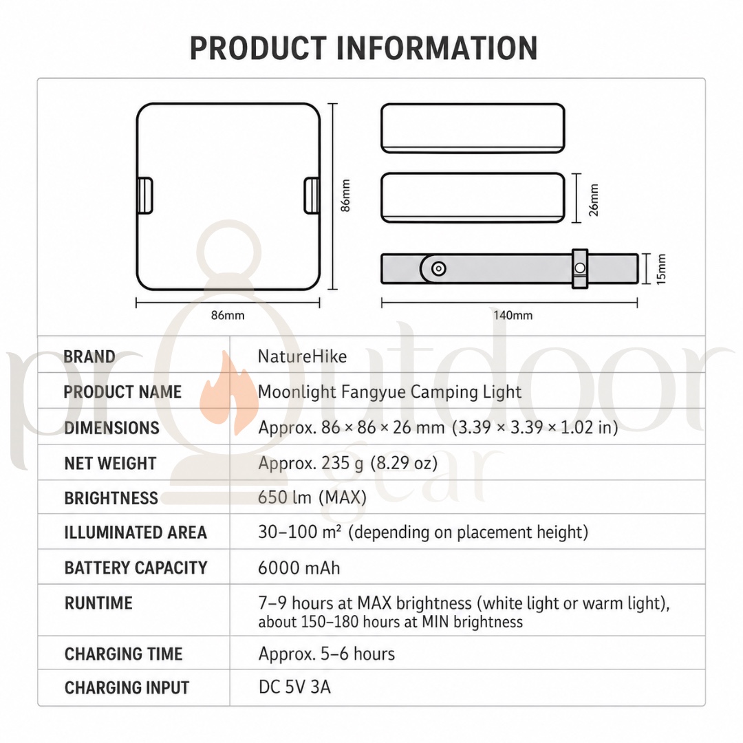 Naturehike CNK2300DQ017/NH18Y001-A Moonlight Camping Light 650LM USB Rechargeable Lantern Power Bank Remote Control