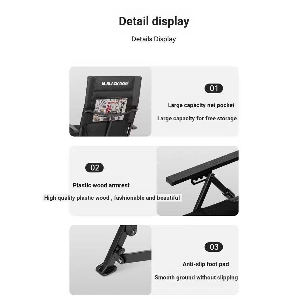 Blackdog High Back Adjustable Recliner 4‑Angle Portable Outdoor Lounge Chair CBD2550JJ053