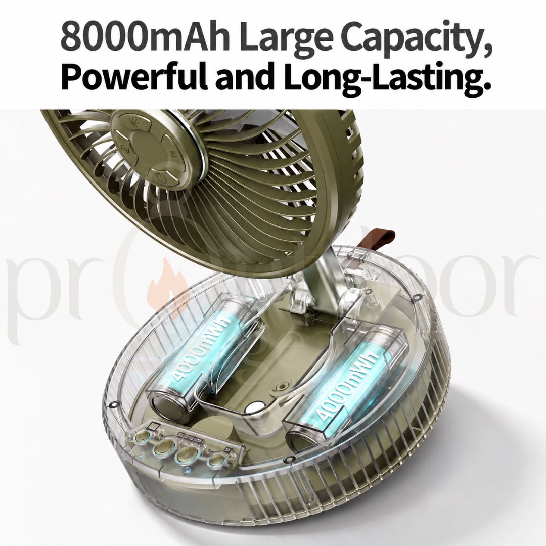 NATUREHIKE CNK2620ZM010 Starry Wind Z 8000mAh Rechargeable Foldable Camping Fan with LED Light Portable Fan